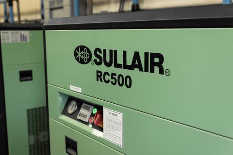 A closeup of an Sullair RC500 refrigerated air dryer installation