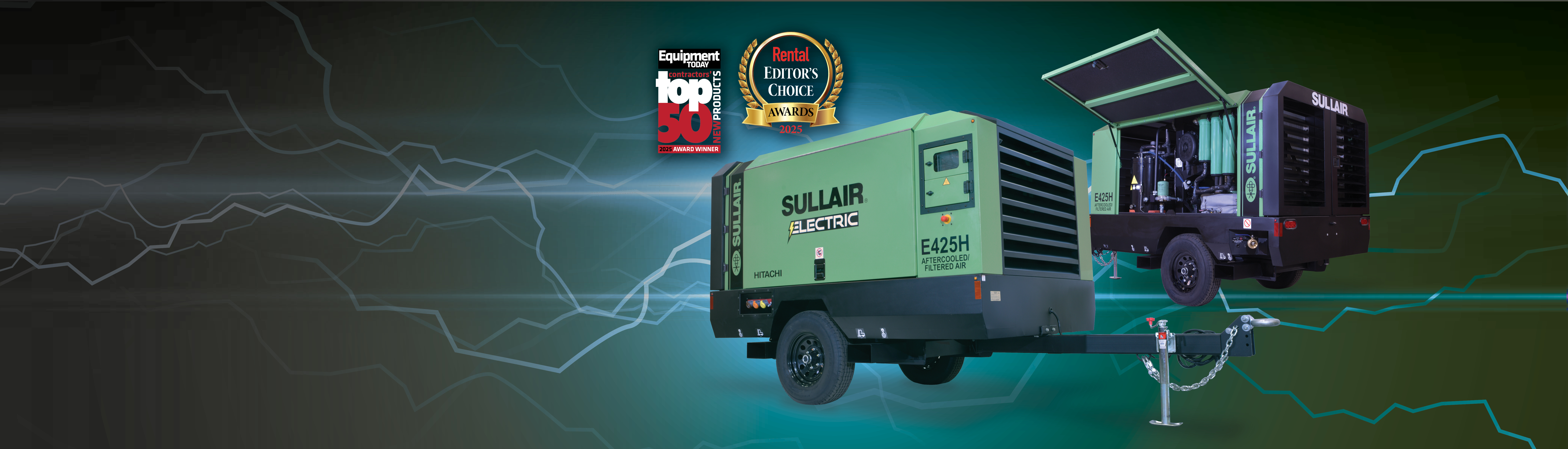 Compresor de aire eléctrico portátil Sullair E425H, ganador del premio Editor's Choice de Rental 2023