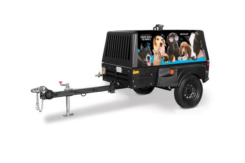 Donated Sullair 185 portable air compressor with design supporting Humane World for Animals.