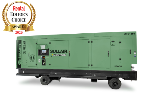 Sullair OFE1550 electric portable oil free rotary screw air compressor wins Rental’s Editor’s Choice Award.